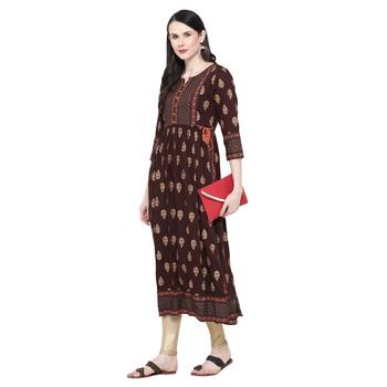 Brown printed rayon ethnic-kurtis 4
