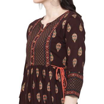 Brown printed rayon ethnic-kurtis 5