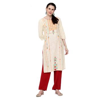 Off-white printed cotton ethnic-kurtis 1