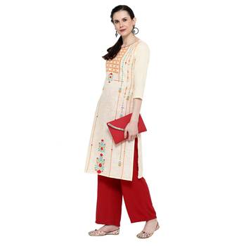 Off-white printed cotton ethnic-kurtis 3
