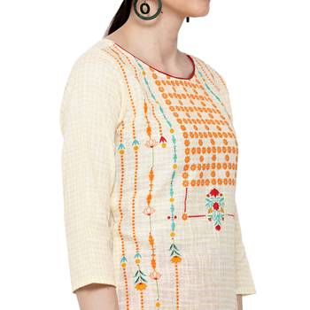 Off-white printed cotton ethnic-kurtis 5