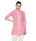 Pink printed cotton short-kurtis
