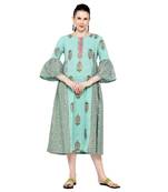 Light-green printed cotton long-kurtis