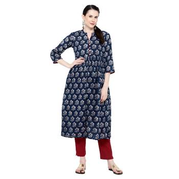 Blue printed cotton long-kurtis 1