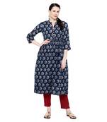 Blue printed cotton long-kurtis