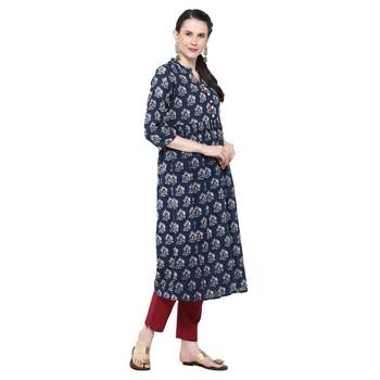 Blue printed cotton long-kurtis 2