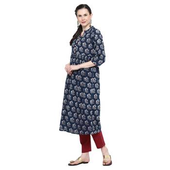Blue printed cotton long-kurtis 3