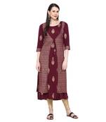Plum printed rayon ethnic-kurtis