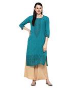 Sea-green printed cotton ethnic-kurtis