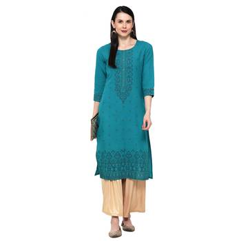 Sea-green printed cotton ethnic-kurtis 3