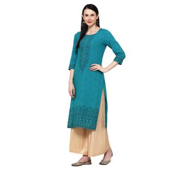 Sea-green printed cotton ethnic-kurtis 4