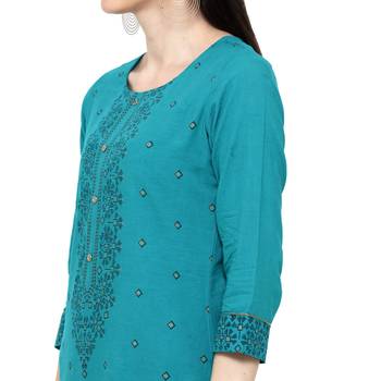 Sea-green printed cotton ethnic-kurtis 5