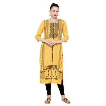 Dark-green printed rayon ethnic-kurtis 1