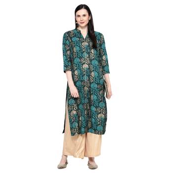 Dark-green printed rayon ethnic-kurtis 3