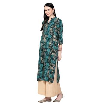 Dark-green printed rayon ethnic-kurtis 4