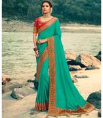 Persian Green Embroidered Silk Saree with Blouse