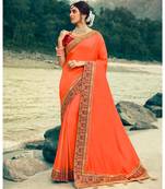 Tomato Red Embroidered Silk Saree with Blouse