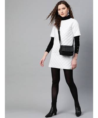 White Quilted Shift Dress 4