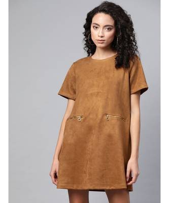 Brown Suede A-line Dress 1