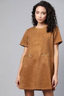 Brown Suede A-line Dress