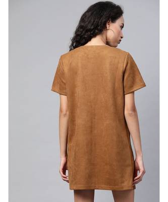 Brown Suede A-line Dress 3