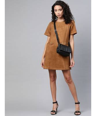 Brown Suede A-line Dress 4