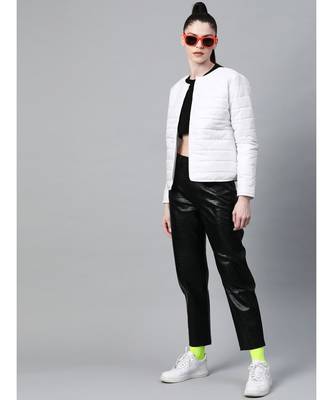 White Snap Button Quilted Jacket 4