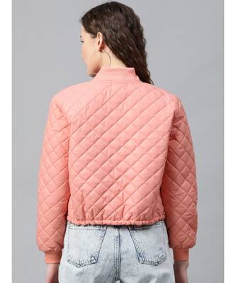 Peach Drawstring Quilted Bomber Jacket 3