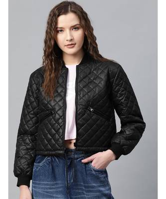 Black Drawstring Quilted Bomber Jacket 1