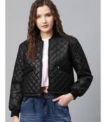Black Drawstring Quilted Bomber Jacket