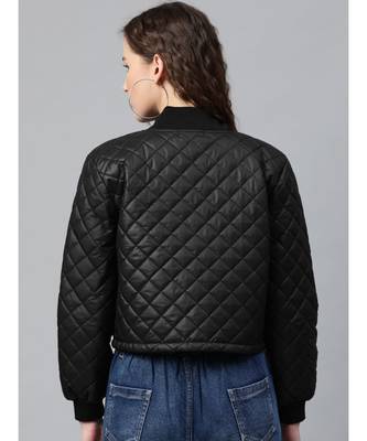 Black Drawstring Quilted Bomber Jacket 3