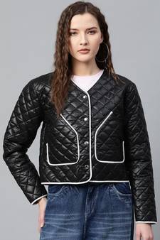 Black Piping Detail Quilted Jacket