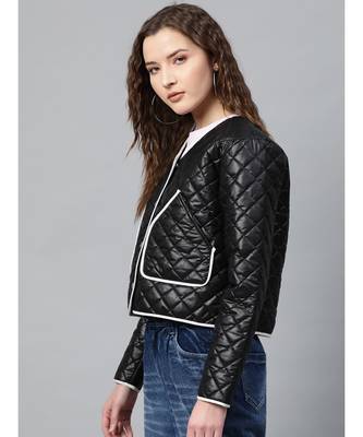 Black Piping Detail Quilted Jacket 2