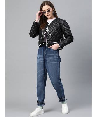 Black Piping Detail Quilted Jacket 4