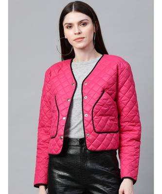 Fuchsia Piping Detail Quilted Jacket 1