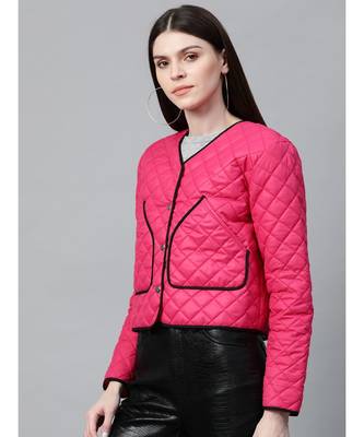 Fuchsia Piping Detail Quilted Jacket 2