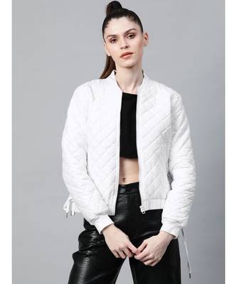 White Tie-Up Detail Quilted Bomber Jacket 1