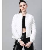 White Tie-Up Detail Quilted Bomber Jacket