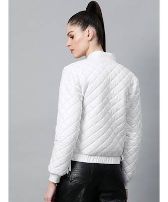 White Tie-Up Detail Quilted Bomber Jacket 3