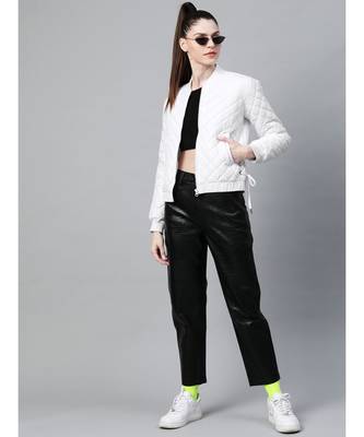 White Tie-Up Detail Quilted Bomber Jacket 4