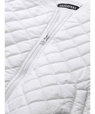 White Tie-Up Detail Quilted Bomber Jacket 5