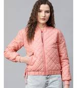 Peach Tie-Up Detail Quilted Bomber Jacket