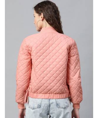 Peach Tie-Up Detail Quilted Bomber Jacket 3