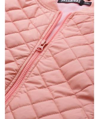 Peach Tie-Up Detail Quilted Bomber Jacket 5