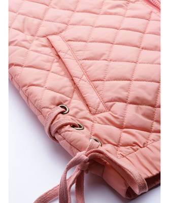 Peach Tie-Up Detail Quilted Bomber Jacket 6