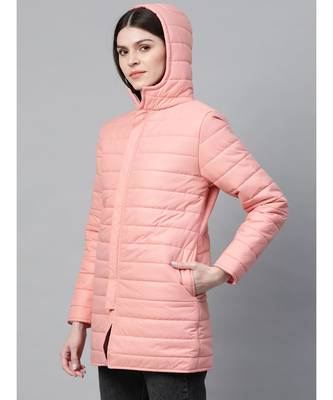 Peach Hooded Long Puffer Jacket 2