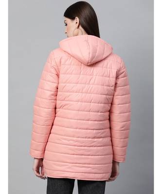 Peach Hooded Long Puffer Jacket 3