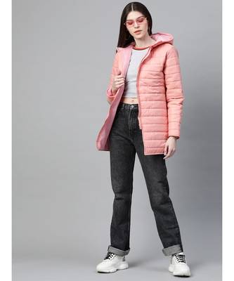 Peach Hooded Long Puffer Jacket 4