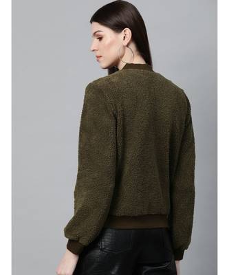 Olive Fur Bomber Jacket 3