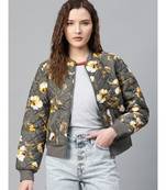 Grey Floral Polysilk Bomber Jacket